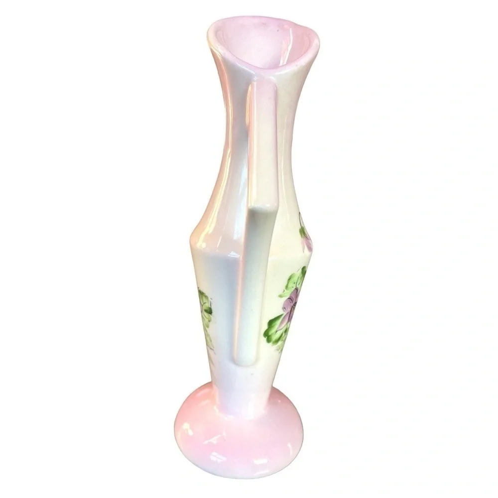 HAND painted vintage vase, violets motif, artisan made, excellent condition